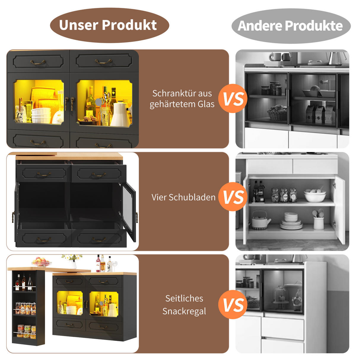 BARTISCH Ausziehbarer aus MDF mit 360° Drehplatte & LED, 135-203/39/92,8 cm, Schwarz - Schwarz, Holzwerkstoff (39/92.8/135cm) - Redom