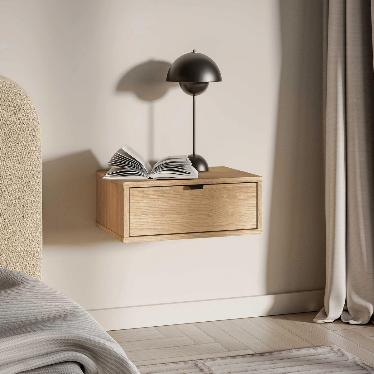 NACHTTISCH HEGGERS Eiche Mavelie 45 cm - Eichefarben/Beige, Holzwerkstoff/Metall (45/18/33cm) - Selsey