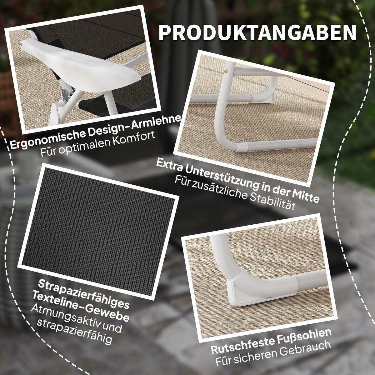 SONNENLIEGE mit Kissen Schwarz - Schwarz/Weiß, Textil/Metall (66/98/160cm) - Outsunny