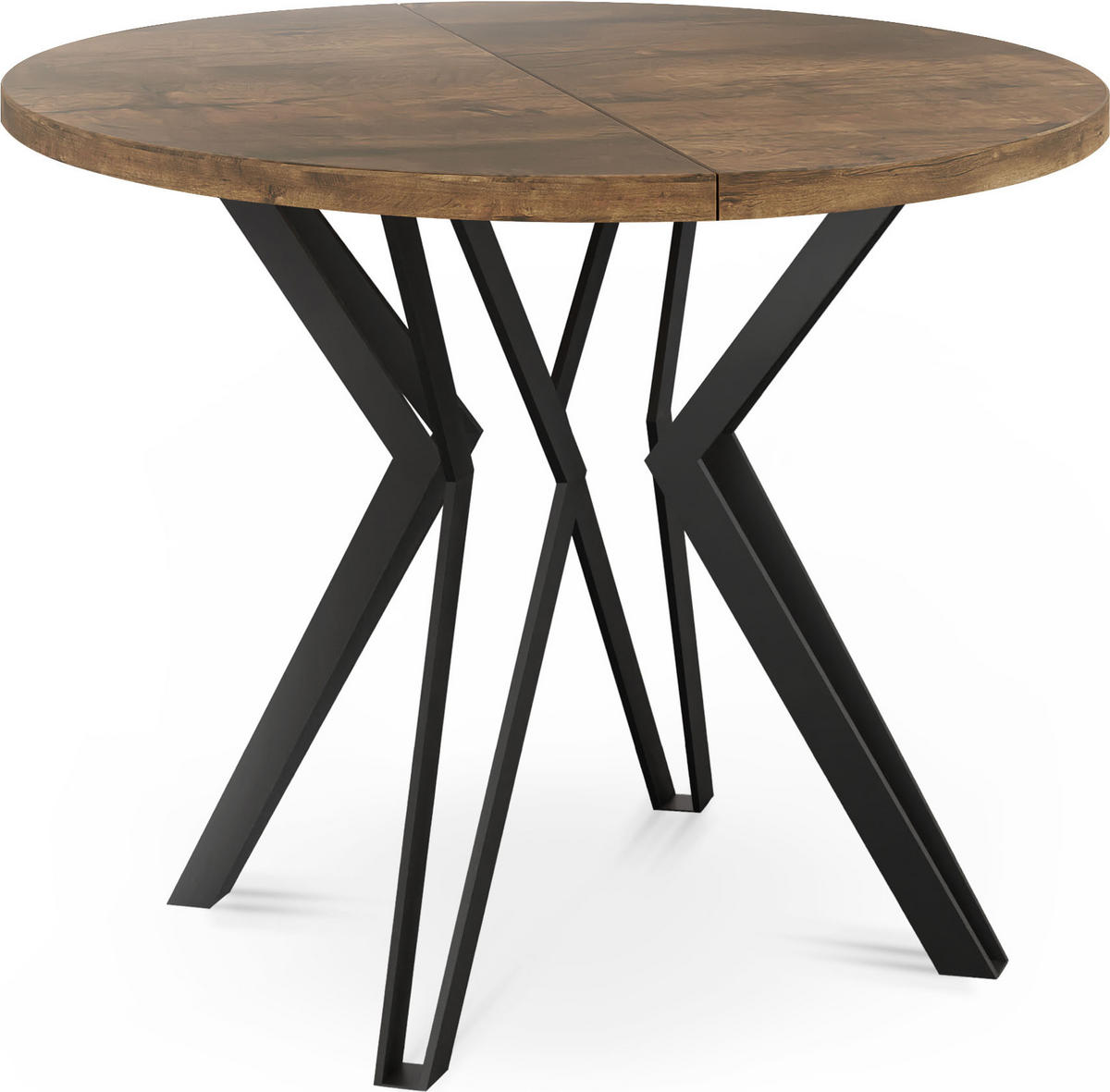 ESSTISCH Revena runder ausziehbarer, Lefkas Eiche 120-200/120/76 cm - Alteiche/Schwarz, Holzwerkstoff/Metall (120/120/76cm) - WFL GROUP