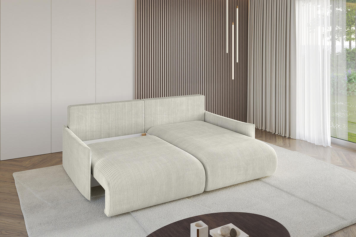 ECKSOFA Ottomane rechts ONESK-L -v1 216x177x72 Hellgrau Cord - Ecru, Holzwerkstoff/Kunststoff (177/216cm) - ALTDECOR