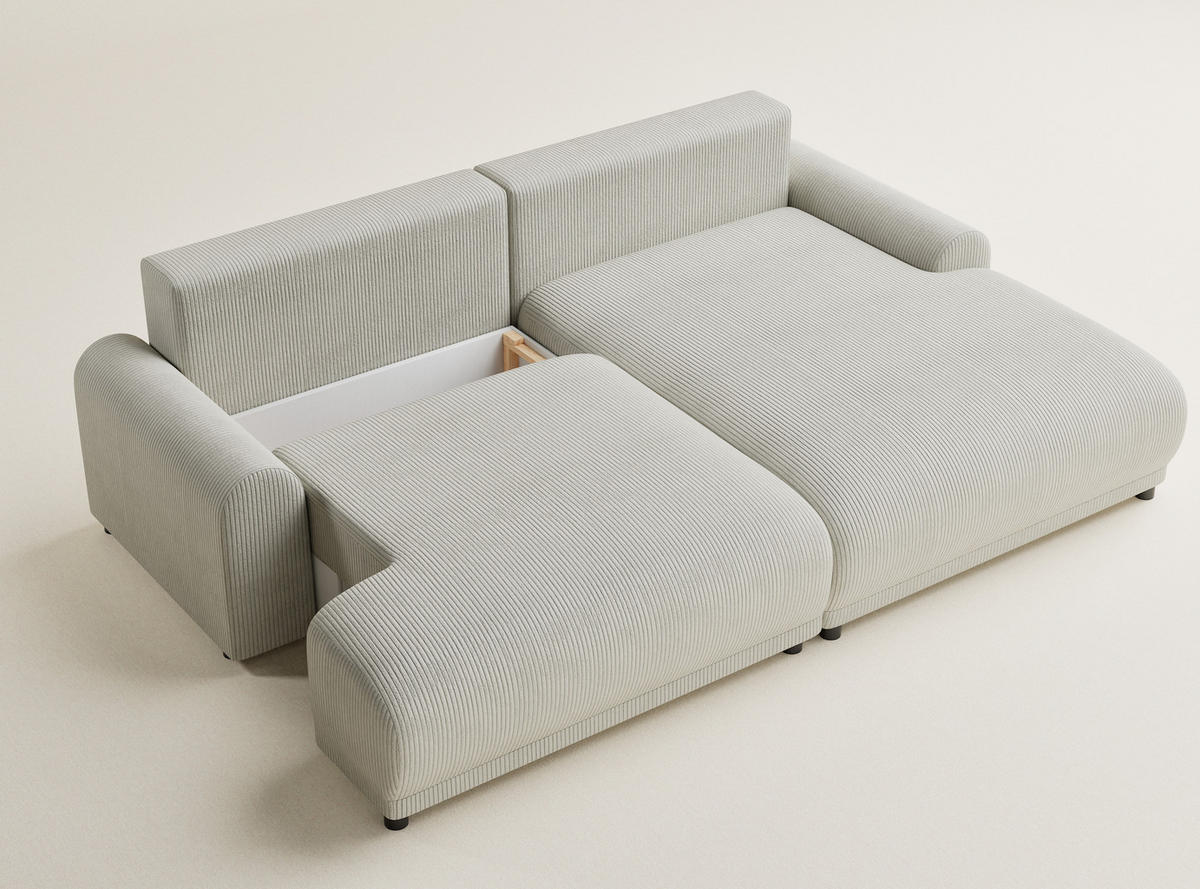 ECKSOFA MIT SCHLAFFUNKTION Tallin Creme Samtstoff - Hellgrau/Schwarz, Holz/Holzwerkstoff (240/145cm) - Maison de Reve