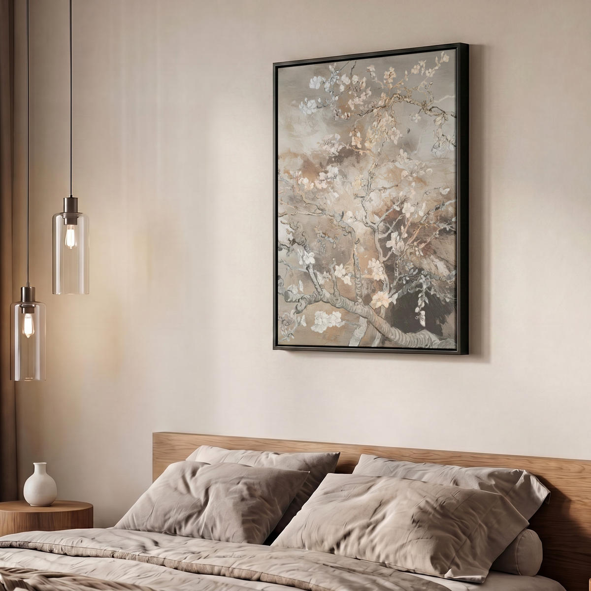 LEINWAND Bilder mit Rahmen - Mandelblüte - Kunst - Van Gogh - Beige - Abstrakt - 50x70 - Braun, Textil (50/70cm) - MuchoWow