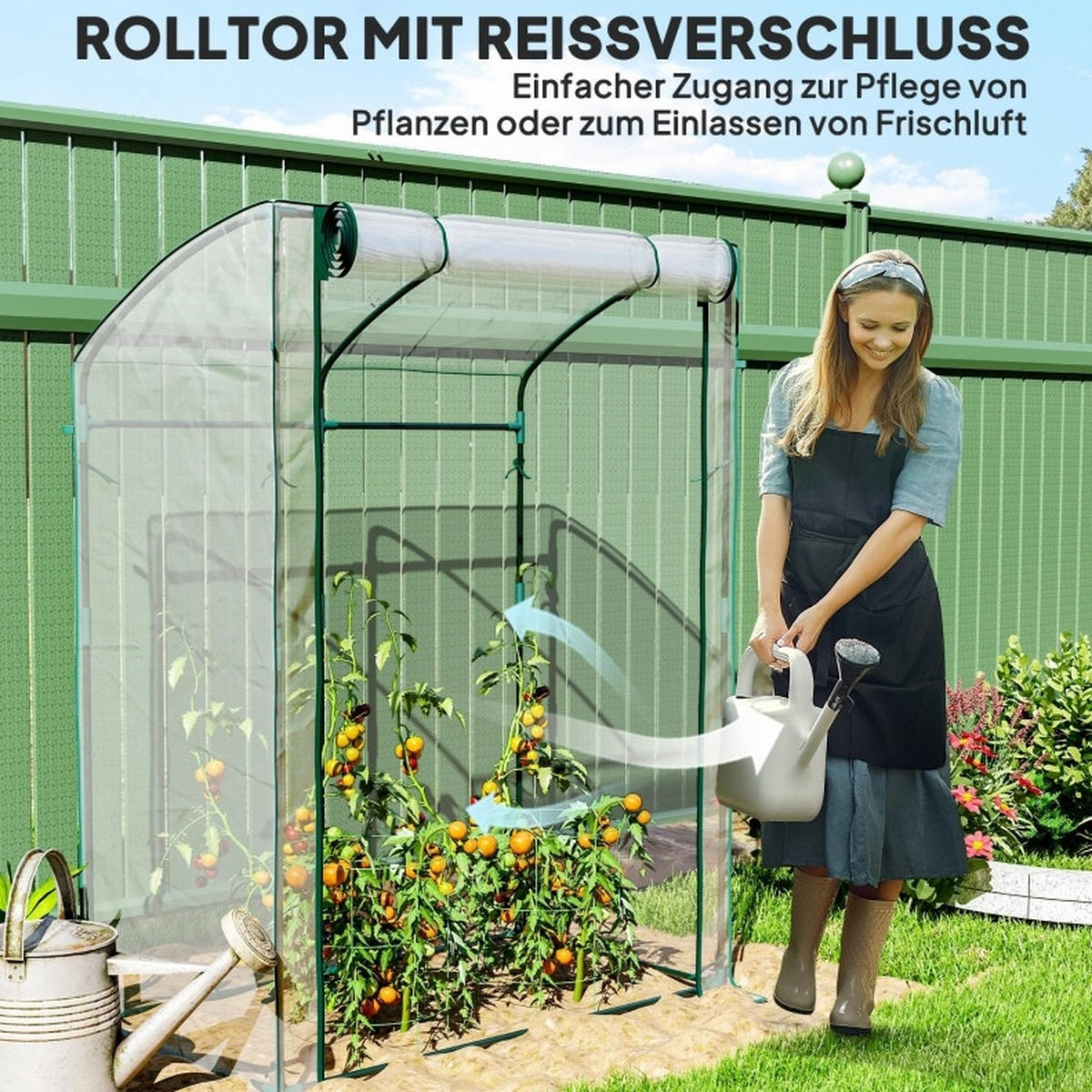 GEWÄCHSHAUS 128/70/170 cm in Transparent mit Rolltür und Stahlrahmen - Transparent, Kunststoff (70/170/128cm) - Flora Grace