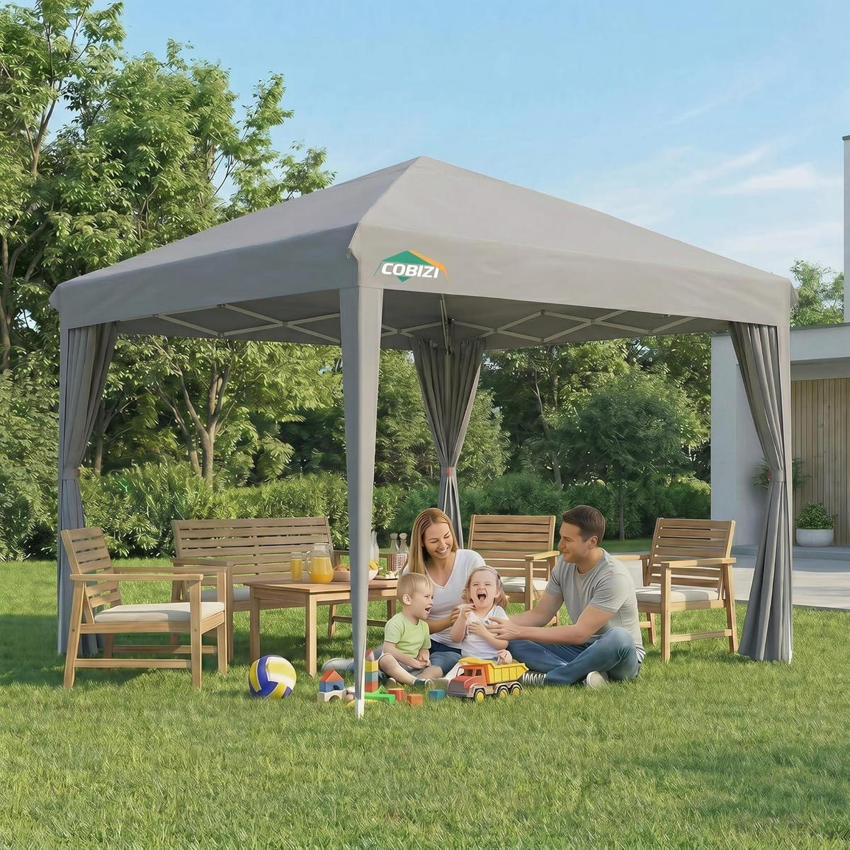 FALTPAVILLON 3x3m mit 4 Seitenwänden, wasserdicht und winterfest in grau - Grau, Textil (300/260/300cm)