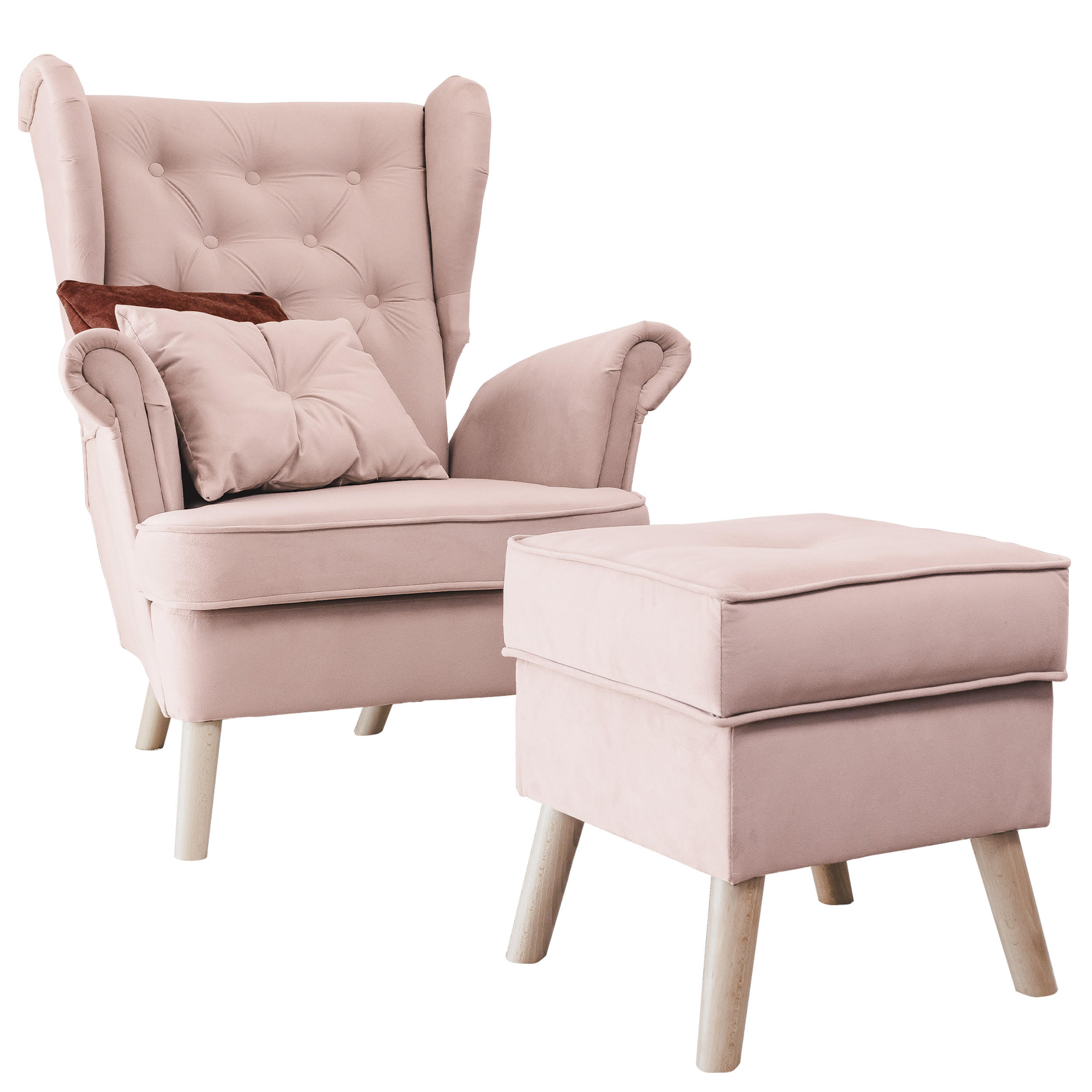 SESSEL mit Fußhocker Classic - Rosa, Holz (92/107/80cm) - Idohome