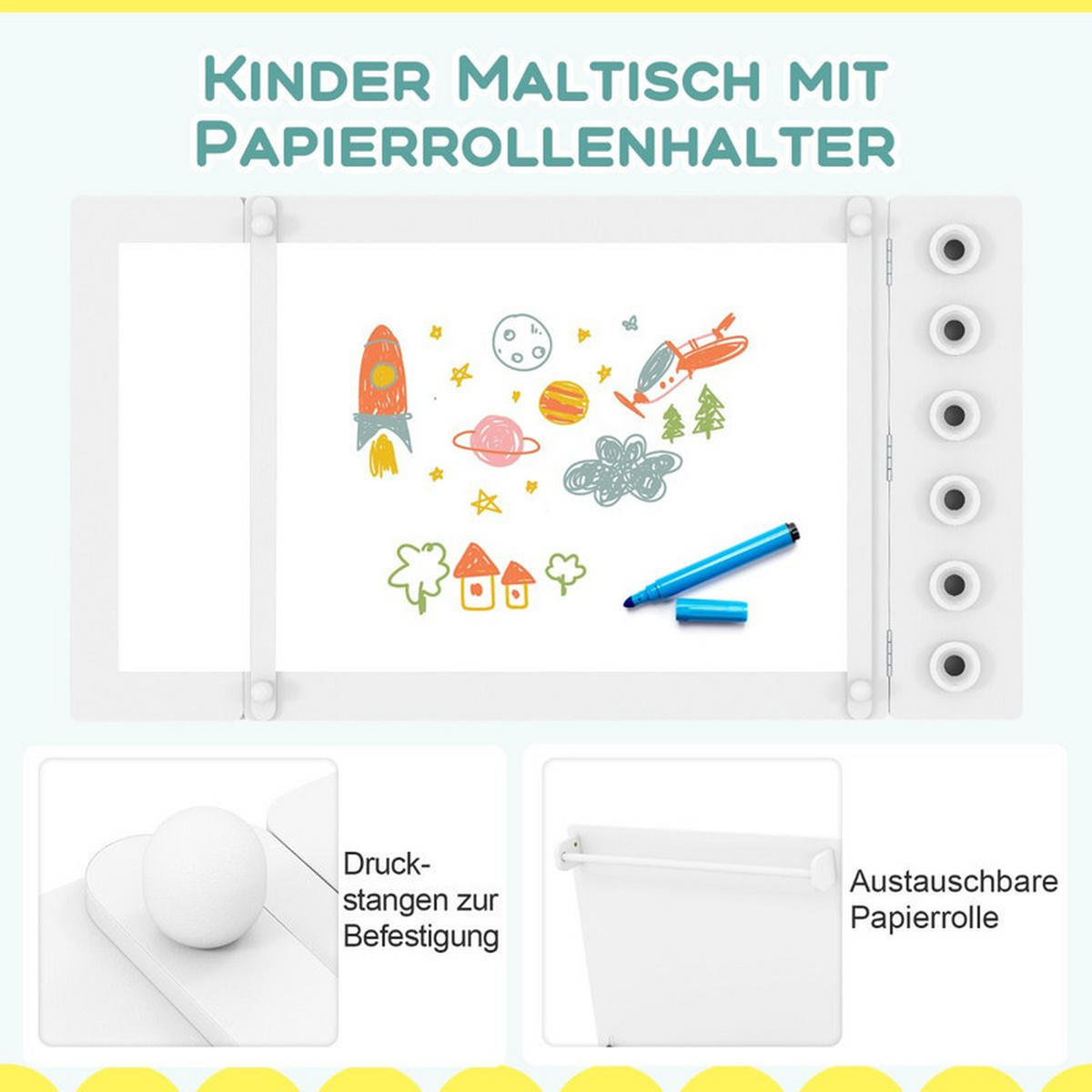 KINDERTISCH mit Stuhl weiß(3-tlg) - Weiß, Holzwerkstoff (109/55/60cm) - COSTWAY