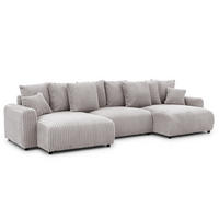 WOHNLANDSCHAFT Calma mit Schlaffunktion und Bettkasten im Bumpy-Design aus weichem Hellgrau Plüschcord - Beige/Hellgrau, Holz/Textil (336/88/140cm) - S-Style