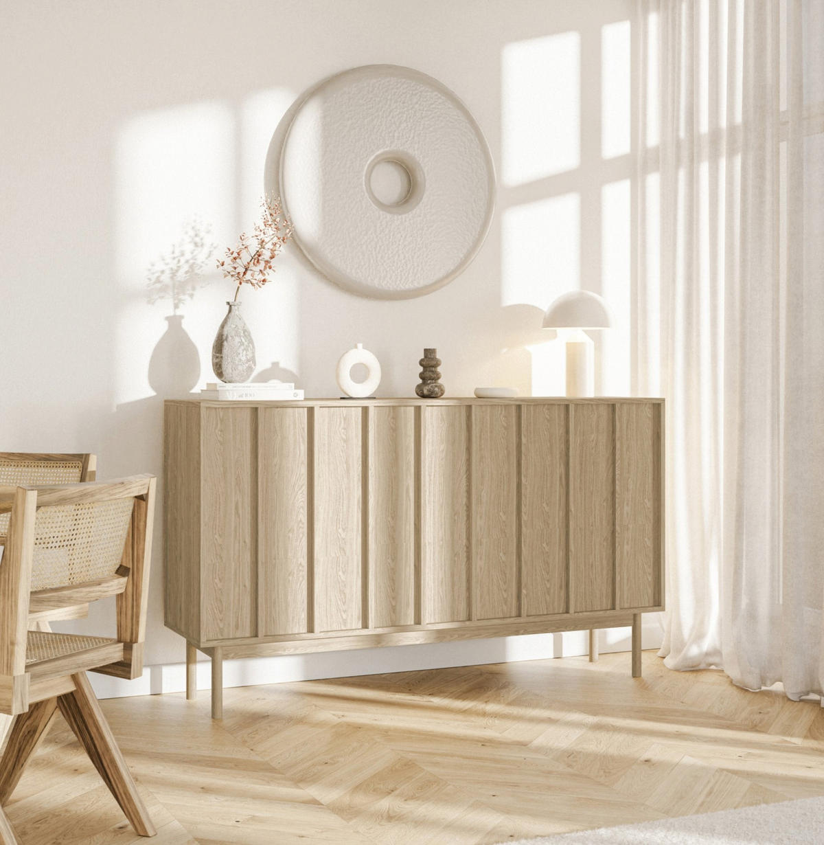 KOMODA Neksto dekor duba 150 cm - béžová, drevo/kompozitné drevo (149.4/87/40cm) - Selsey