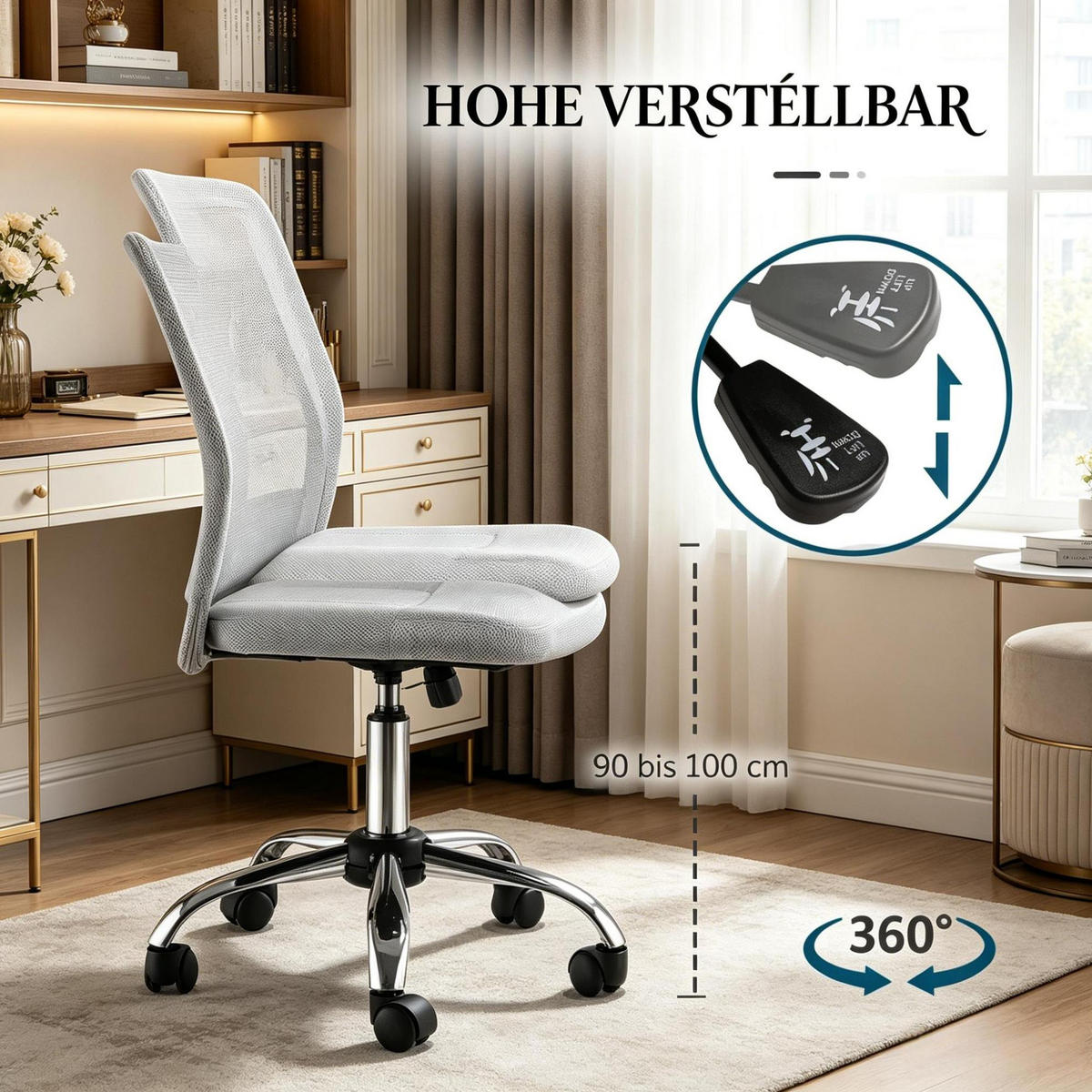 BÜRODREHSTUHL in Grau 58x43x100 cm mit Netzbezug und höhenverstellbarem Sitz - Grau, Kunststoff (43/100/58cm) - IVMEU