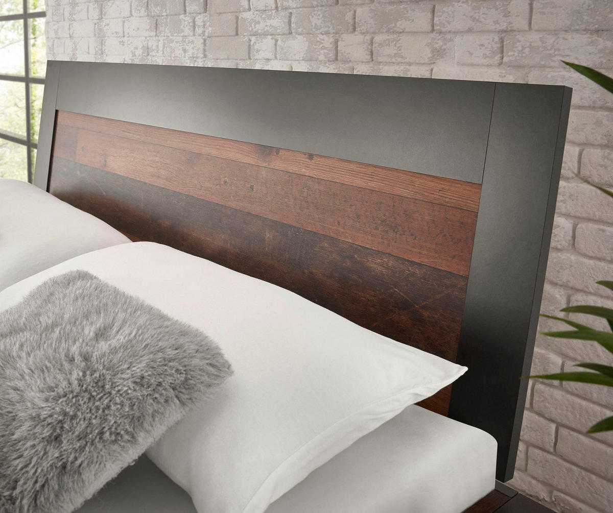 BETTANLAGE Used Wood Shabby Matera grau, Liegefläche 140 x 200 cm, Schlafzimmer Set 2-teilig - Braun/Grau, Holzwerkstoff (140/200cm) - Furn.Design