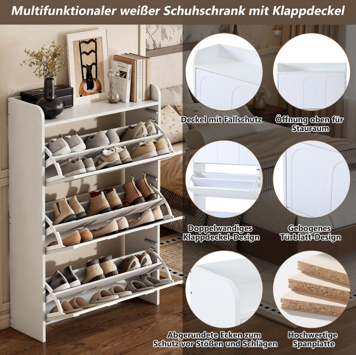 SCHUHSCHRANK 70/25/120 cm weiß aus MDF mit Klapptüren und Schublade - Weiß, Holzwerkstoff (70/120/25cm) - OKWISH