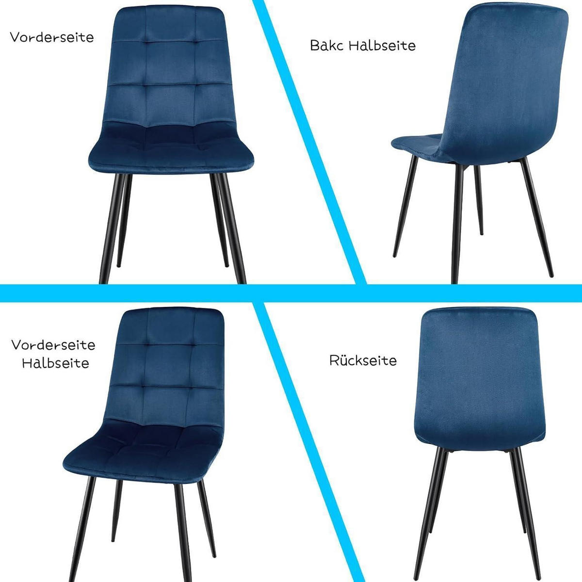 ESSZIMMERSTUHL 2er Set Samt Dunkelblau - Dunkelblau, Textil (44/89/42cm)