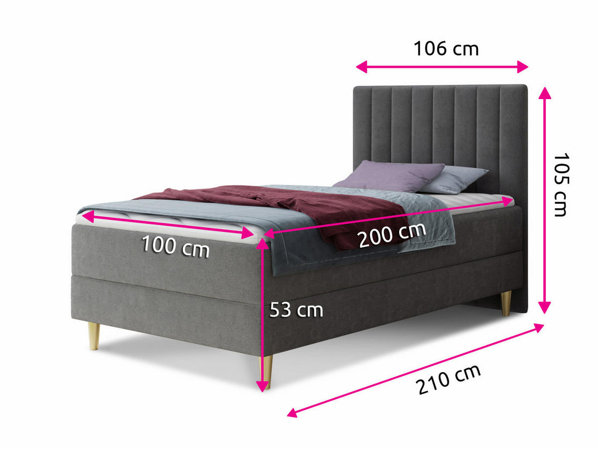 BOXBETT Gold Mini - 100x200 - Blau (Manila 26, Velvet) - Blau/Gelb, Holz/Holzwerkstoff (100/200cm) - Sofnet