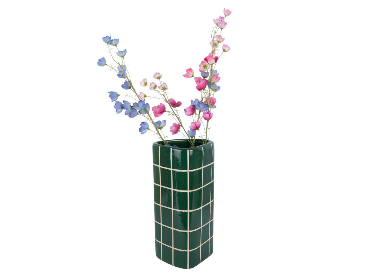 VASE Retro Tiles Triangular Large - Grün - 16,5/15/37 cm - Grün, Stein (37cm) - Present Time