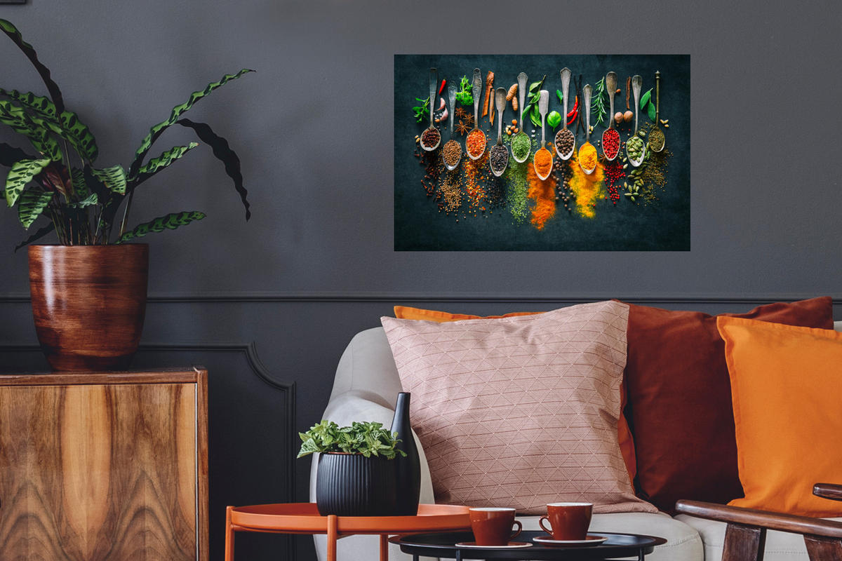 WANDTATTOO Kräuter - Gewürze - Löffel 60x40 cm - Currygelb, Kunststoff (60/40/0.1cm) - MuchoWow