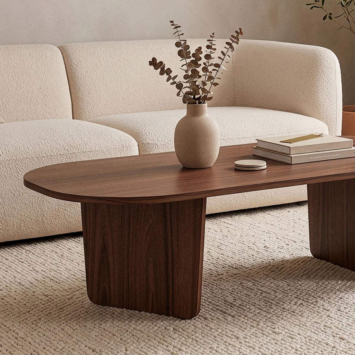 SOFFBORD med rundad skiva, 130 cm långt - AMÉLIA - Naturfärgad, Träbaserade material (70/65/40cm) - Calicosy