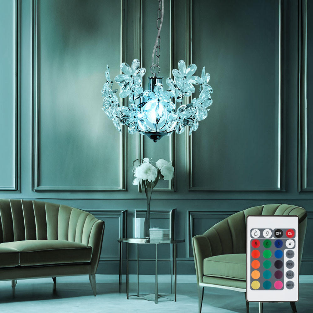 LED HÄNGELEUCHTE Chrom Klar Blüten Design - Klar, Metall (34/34/87cm) - Globo Lighting