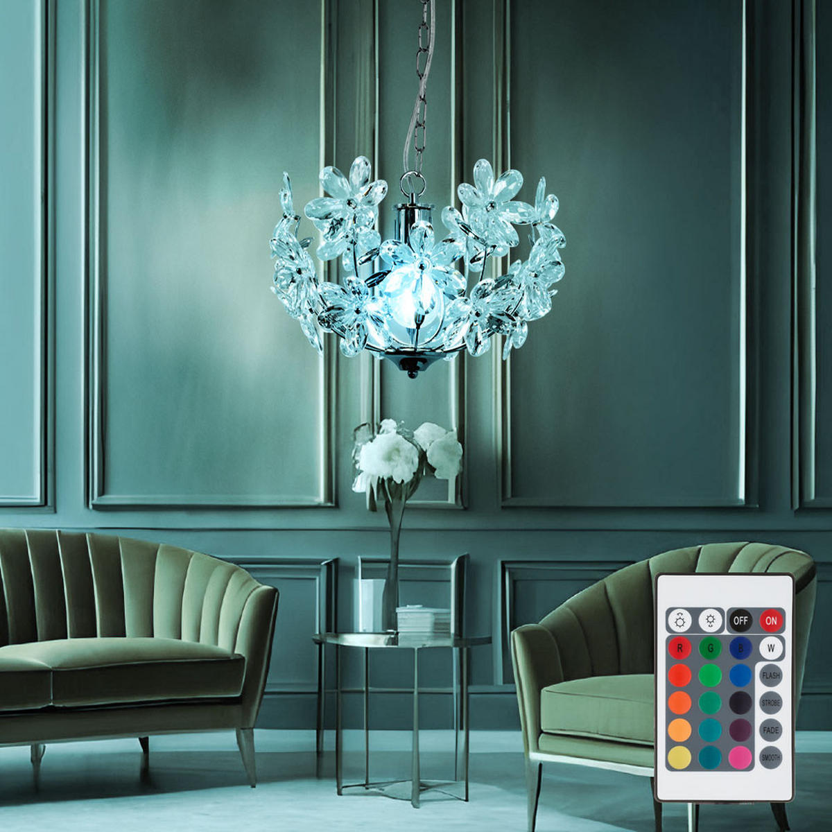 LED HÄNGELEUCHTE Chrom Klar Blüten Design - Klar, Metall (34/34/87cm) - Globo Lighting