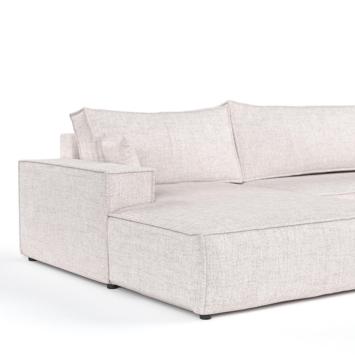 WOHNLANDSCHAFT NUBO mit Schlaffunktion Creme im Neve Stoff - Sandfarben/Schwarz, Holz/Holzwerkstoff (398/70/148cm) - AltaBeds