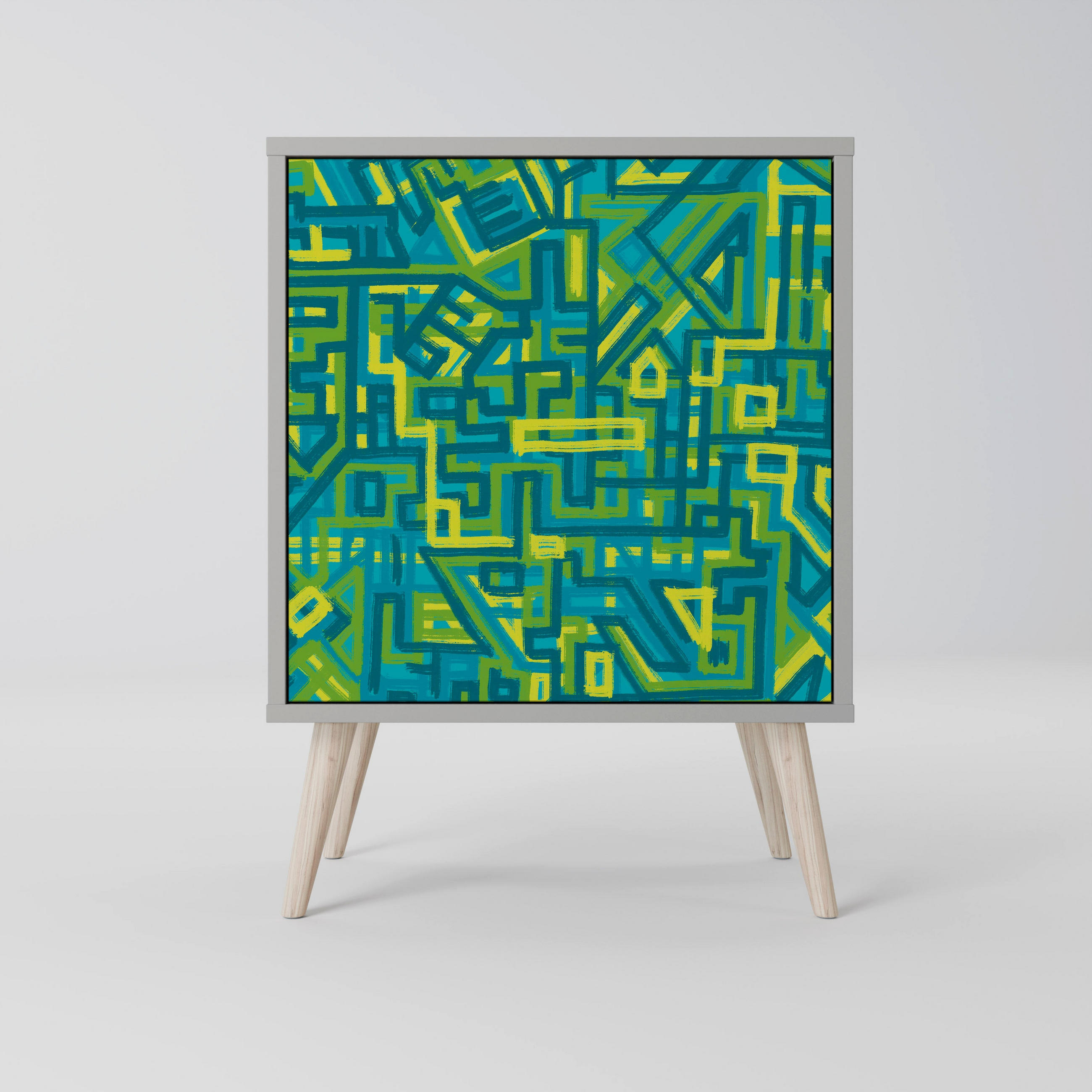 SIDEBOARD NOSTALGIC MEMORIES, Grau, 57,5x42x77,5 cm, Schräge Buchenholzfüße - Buchefarben/Multicolor, Holzwerkstoff/Buchenholz (57.5/77.5/42cm) - SpaceRebels