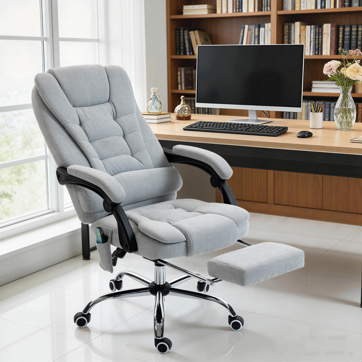 CHEFSESSEL DE-11829 Massage & Heizung Grau - Hellgrau, Textil (65/119/70cm) - ComfortXL