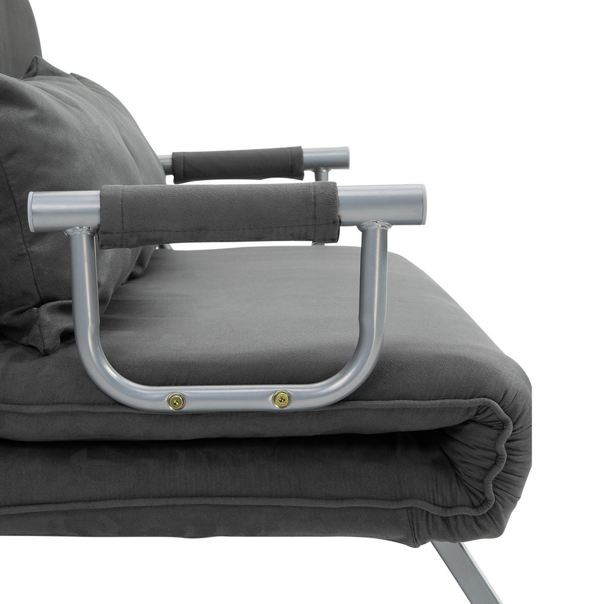 DOPPELSOFA Schlafsessel Armlehne Klappbett Gästebett Chaiselongue 3-in-1 Grau - Silberfarben/Grau, Textil/Metall (80/78/111cm) - HOMCOM