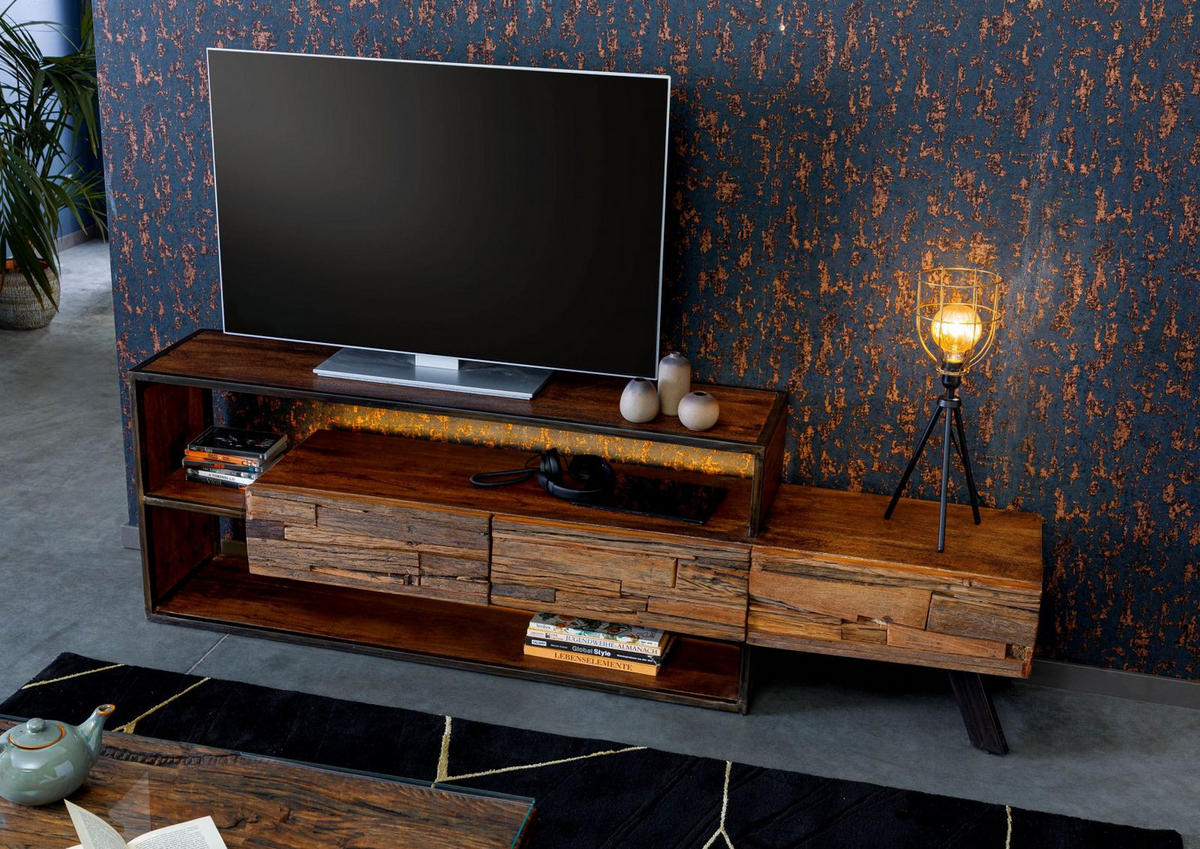 TV-BOARD Akazie / Altholz 195x40x60 braun lackiert SEVILLA #04 - Braun, Holz (195/60/40cm) - Massivmoebel24