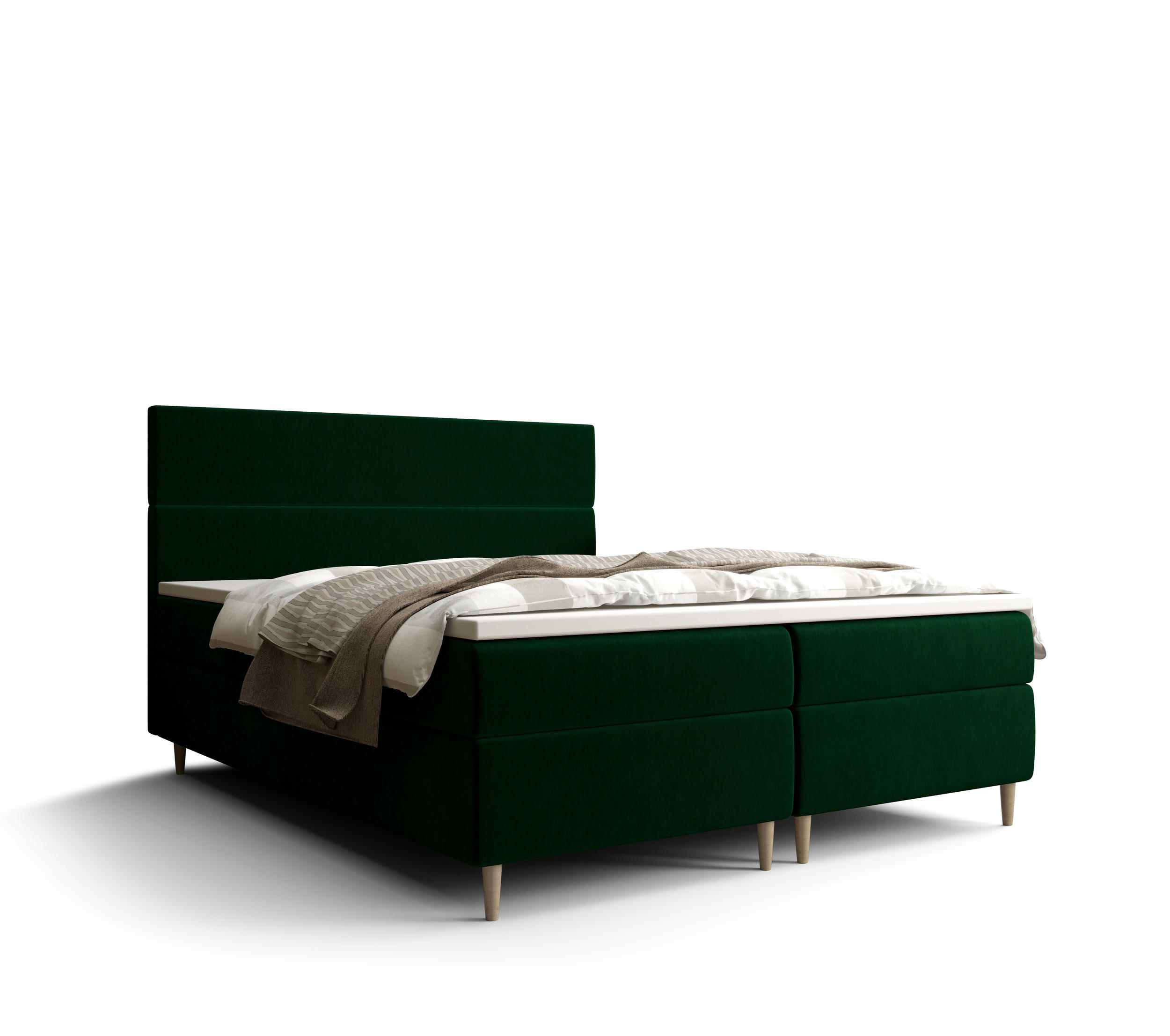 BOXBETT FLO mit Matratze H3 und Topper 160x200 Itaka 10 - Dunkelgrün, Holz/Textil (160/200cm) - Bedante