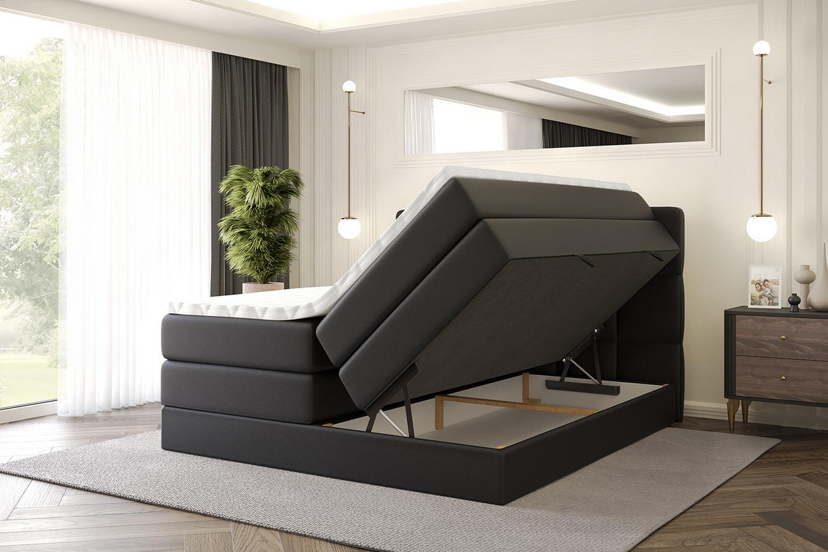BOXSPRINGBETT mit Matratze H3|H4 und Lattenrost - LIRO KING-120x200 - Schwarz - Schwarz, Holzwerkstoff (120/200cm) - ALTDECOR