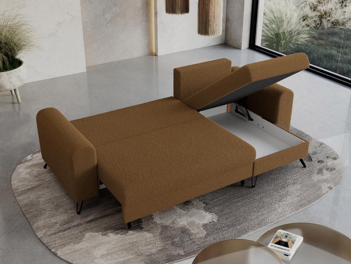ECKSOFA Hugo Boucle Braun - Schwarz/Braun, Textil/Metall (242/140cm) - MKS