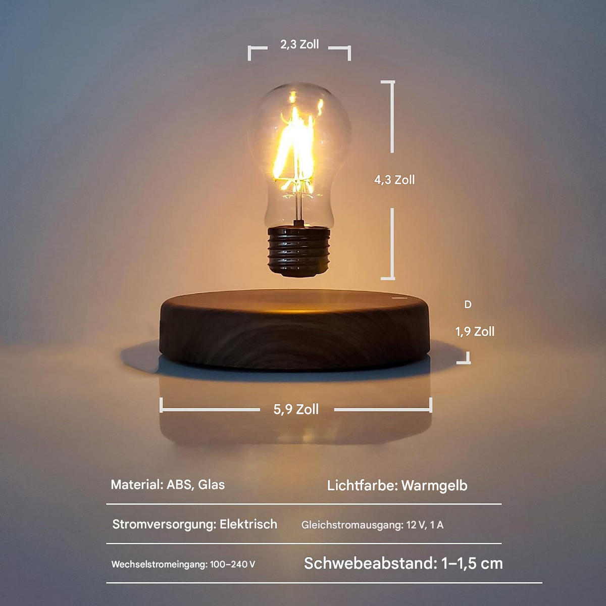 TISCHLEUCHTE Magnet LED 360° Drehbar - Gelb, Glas (11/15/6cm) - Authentics
