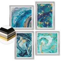 WANDBILDER 4er Set - 50x50 cm & 40x60 cm Silberner Rahmen - Abstraktionen dekorativer Malerei - Silberfarben, Kunststoff (50/50cm) - ArtPrintCave