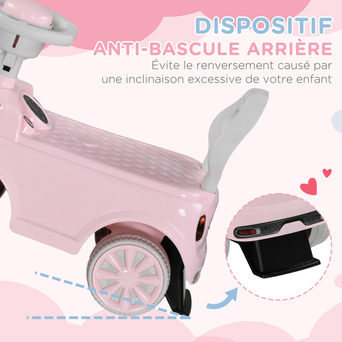 RUTSCHFAHRZEUG DE-16958 mit Lenkrad & Hupe Rosa - Pink, Kunststoff (53/25/35cm) - ComfortXL
