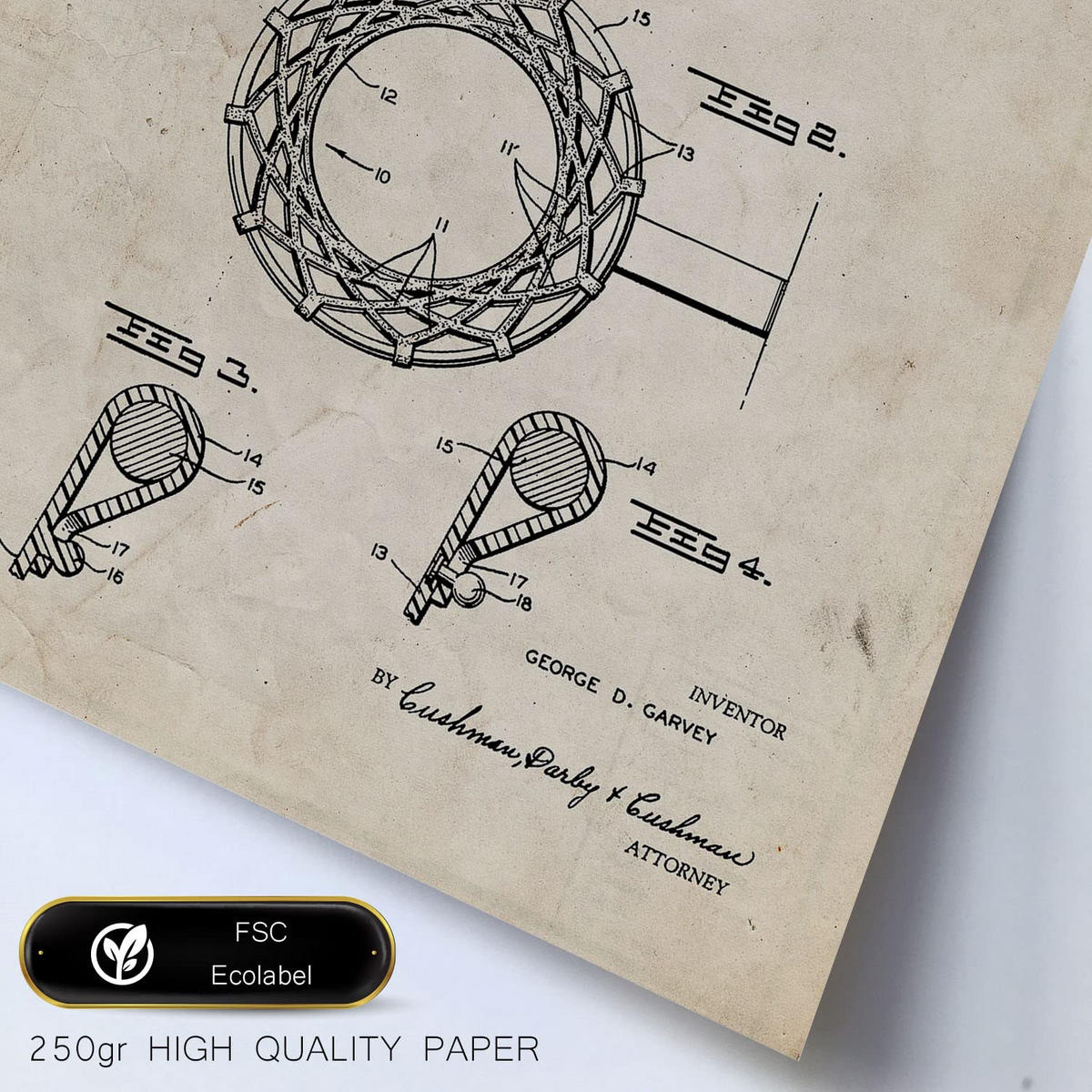 POSTER Set Mit 6 Plakaten Mit Basketball Patenten Im Vintage Stil A3 & A4 Rahmen Aus Hellem Holz - Beige, Papier (29/3cm) - Nacnic