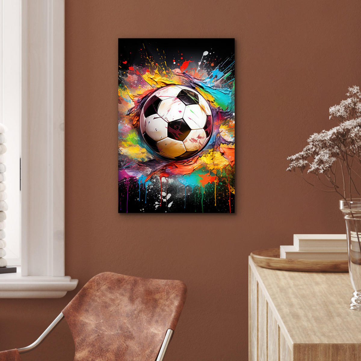 METALLBILD Fußball - Farbe - Farben - Schwarz - Weiß 40x60 cm - Weiß, Metall (40/60cm) - MuchoWow
