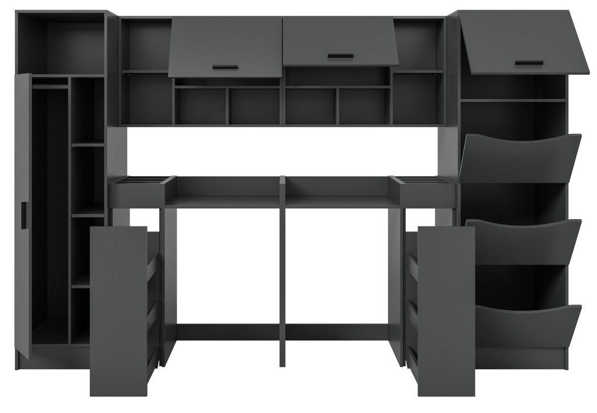 WASCHMASCHINENSCHRANK grau Set 8-teilig 300 x 196 cm, XXXL mit viel Stauraum - Schwarz/Grau, Holzwerkstoff/Kunststoff (300/196/68cm) - Inn.Furn