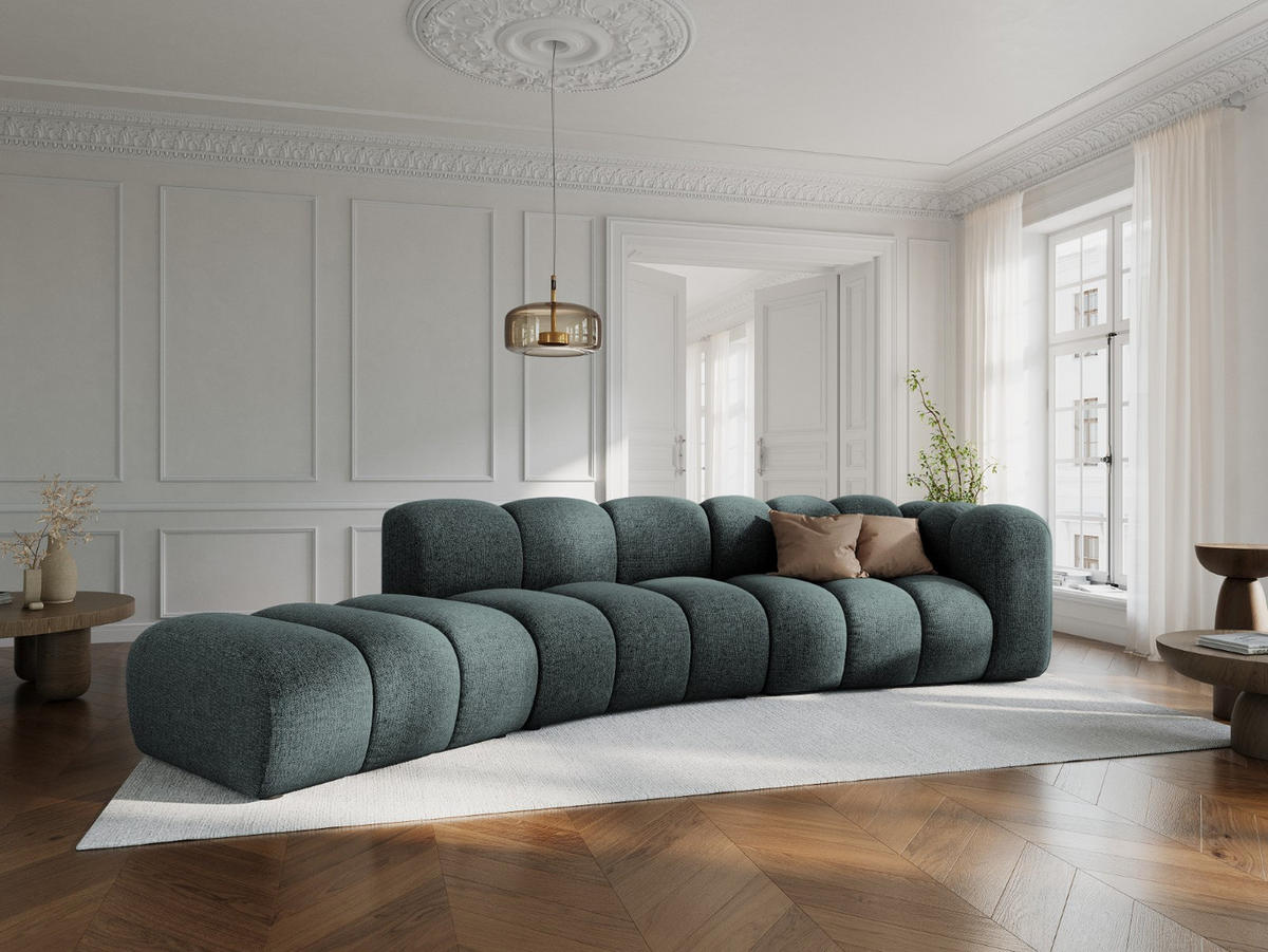 SOFA modular links Lupine aus Chenille-Stoff petrol 5 Sitzplätze - Petrol, Textil (166/70/335cm) - Micadoni