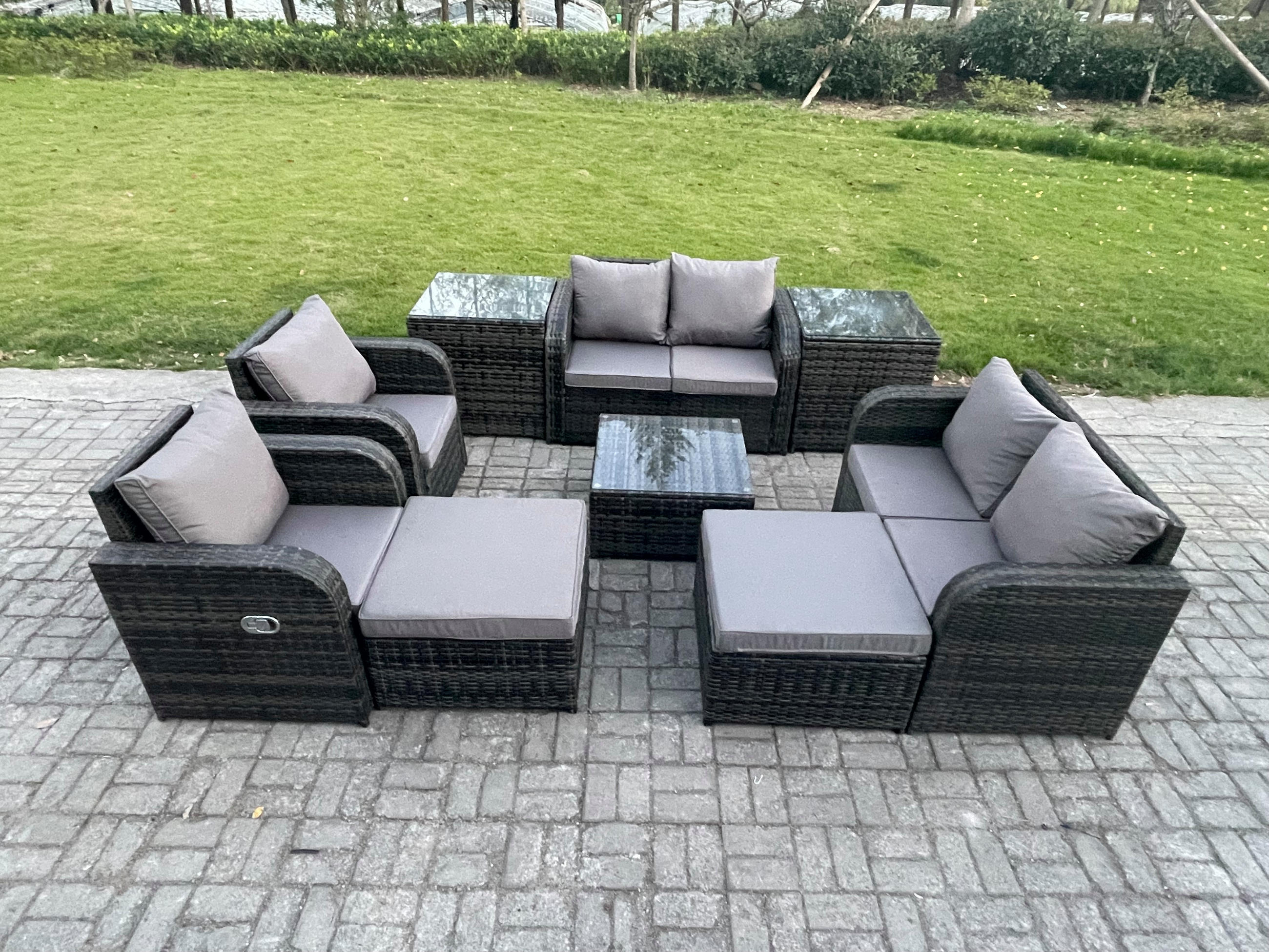 Thumbnail - Fimous Gartenmöbelgarnitur, Dunkelgrau, Metall, 8-Sitzer, Loungemöbel, Loungemöbel-Sets