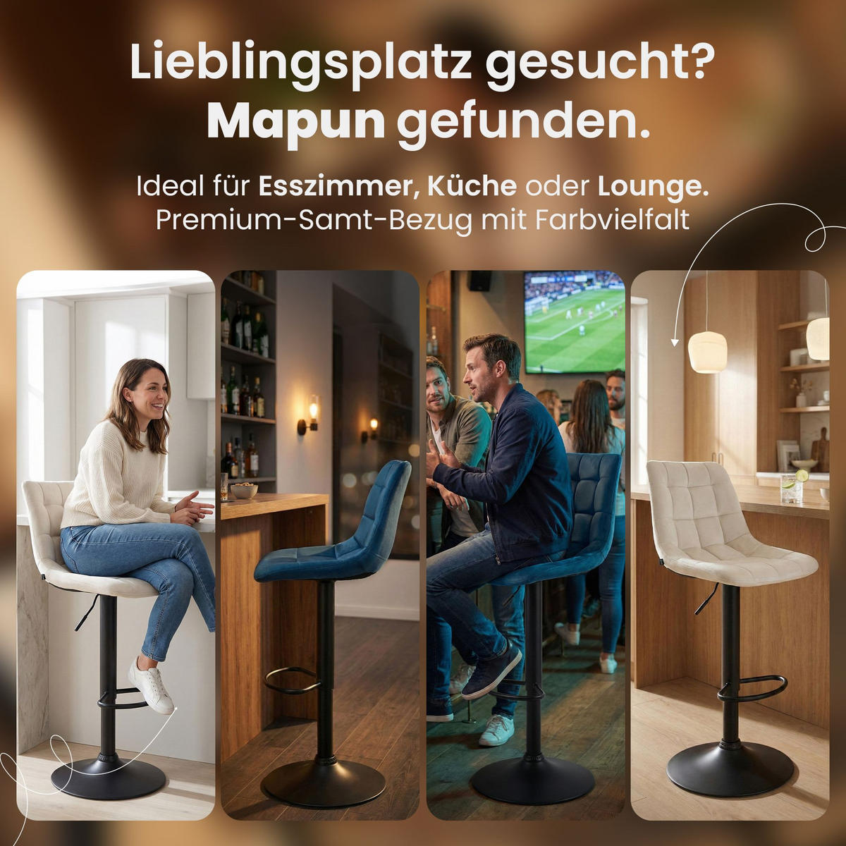 BARHOCKER Samt Blau - Blau/Schwarz, Textil/Metall (44/108/50cm) - CLP