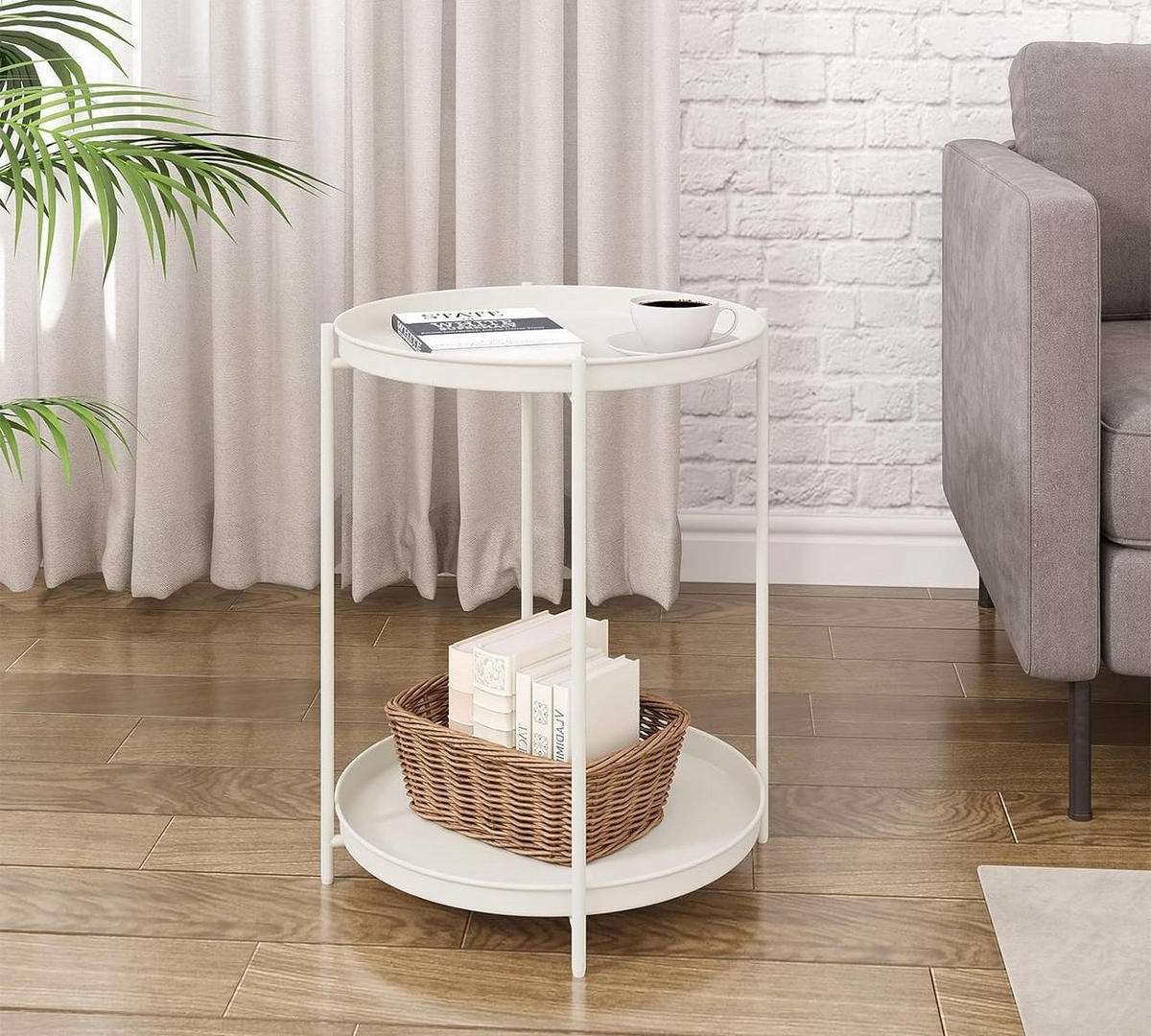 COUCHTISCH rund, mit Stauraum, Metall, Creme - Creme, Metall (44/44/53cm) - Woltu