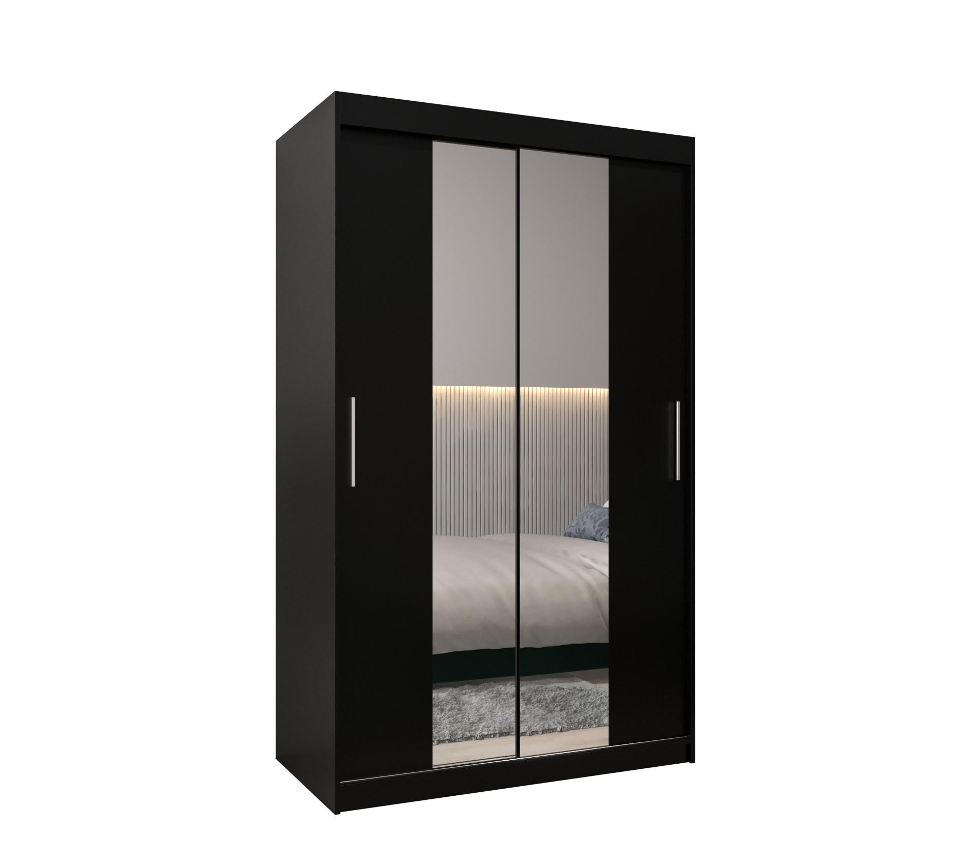SCHWEBETÜRENSCHRANK 200/120/62 2-türig - Silberfarben/Schwarz, Holz/Kunststoff (120/200/62cm) - MÖBEL KRYSPOL