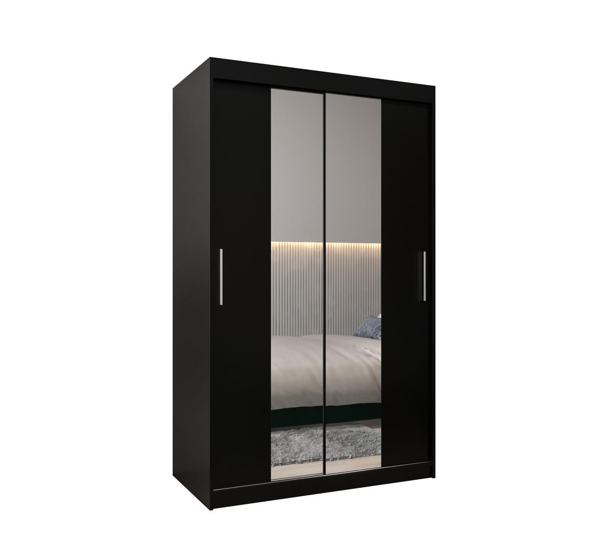 SCHWEBETÜRENSCHRANK 200/120/62 2-türig - Silberfarben/Schwarz, Holz/Kunststoff (120/200/62cm) - MÖBEL KRYSPOL