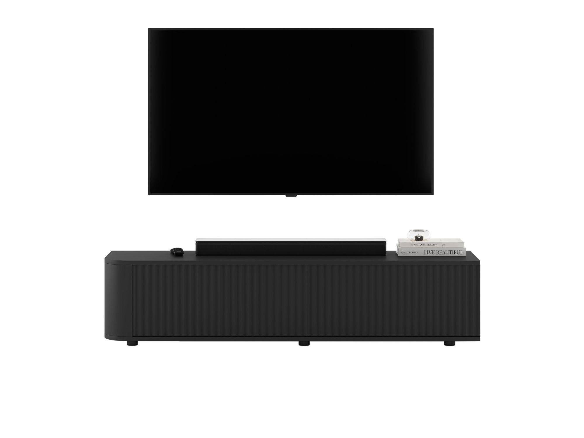 TV komoda Aurora matná čierna 140 cm s nízkymi nožičkami - čierna, kompozitné drevo (140/31/35cm) - Meble Lindner