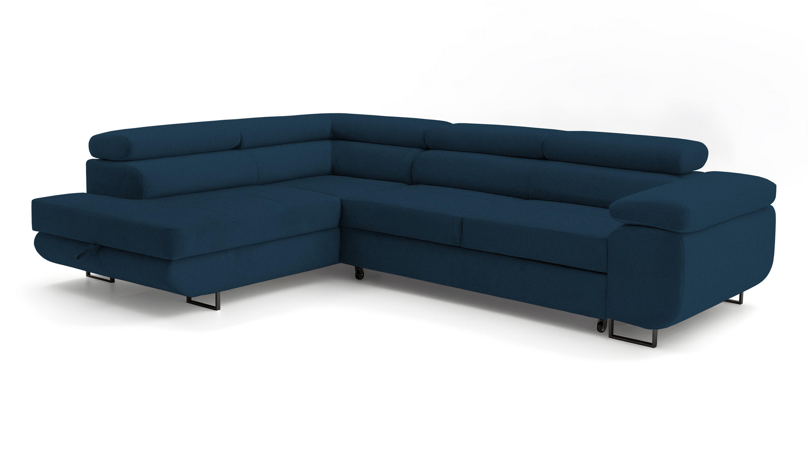 ECKSOFA Velmo mit Bettkasten und Schlaffunktion, verstellbaren Kopfstützen, in L-Form - Blau, Textil (275/203cm)