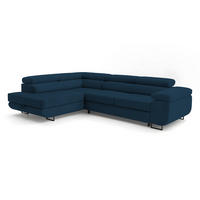 ECKSOFA Velmo mit Bettkasten und Schlaffunktion, verstellbaren Kopfstützen, in L-Form - Blau, Textil (275/203cm)