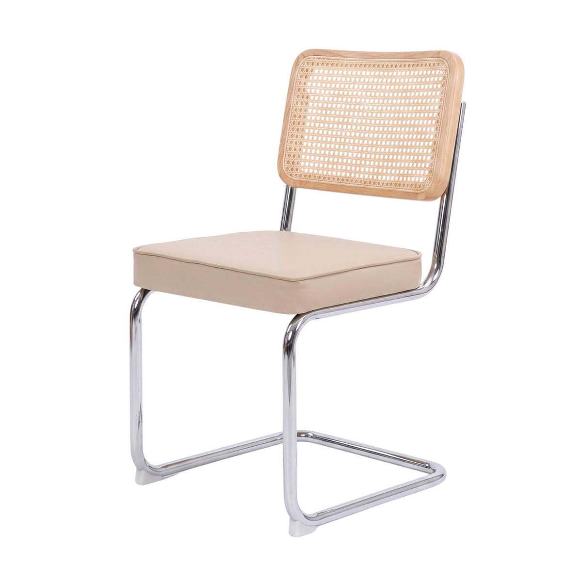 JÍDELNÍ ŽIDLE sada 2 ks béžové ze sametu, ratanu a chromu - béžová, kůže (53/84.6/46.4cm) - Urban Meuble