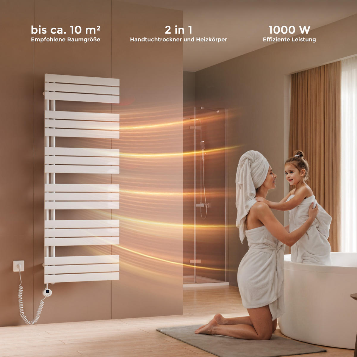 HANDTUCHHEIZKÖRPER 159,9/60 cm weiß elektrisch 1000 W mit WLAN-Thermostat - Weiß, Metall (60/160/5.9cm) - S'AFIELINA