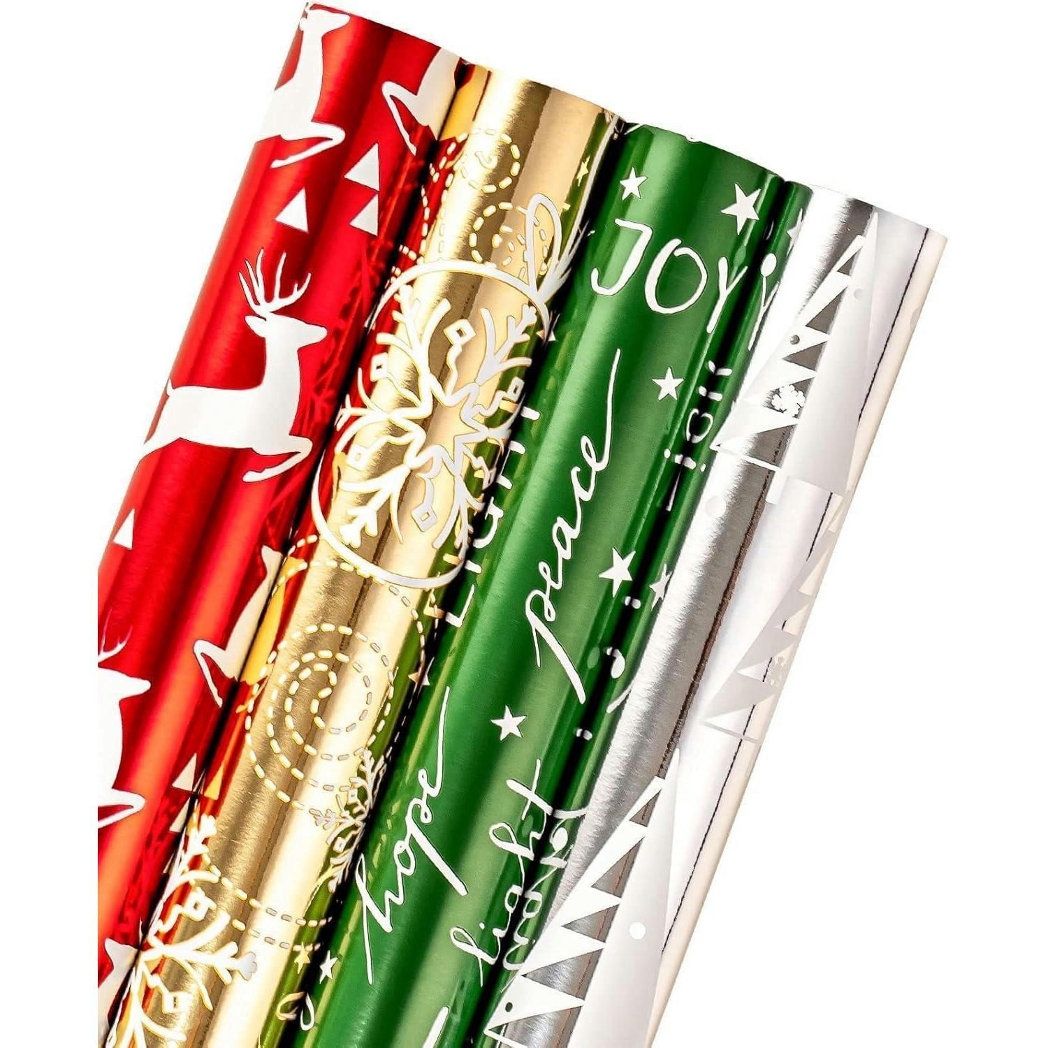 GESCHENKPAPIER 4 Rollen Set 76 cm x 305 cm Metallic Glanz Weihnachtsmotive - Multicolor, Papier (4/76/15cm)