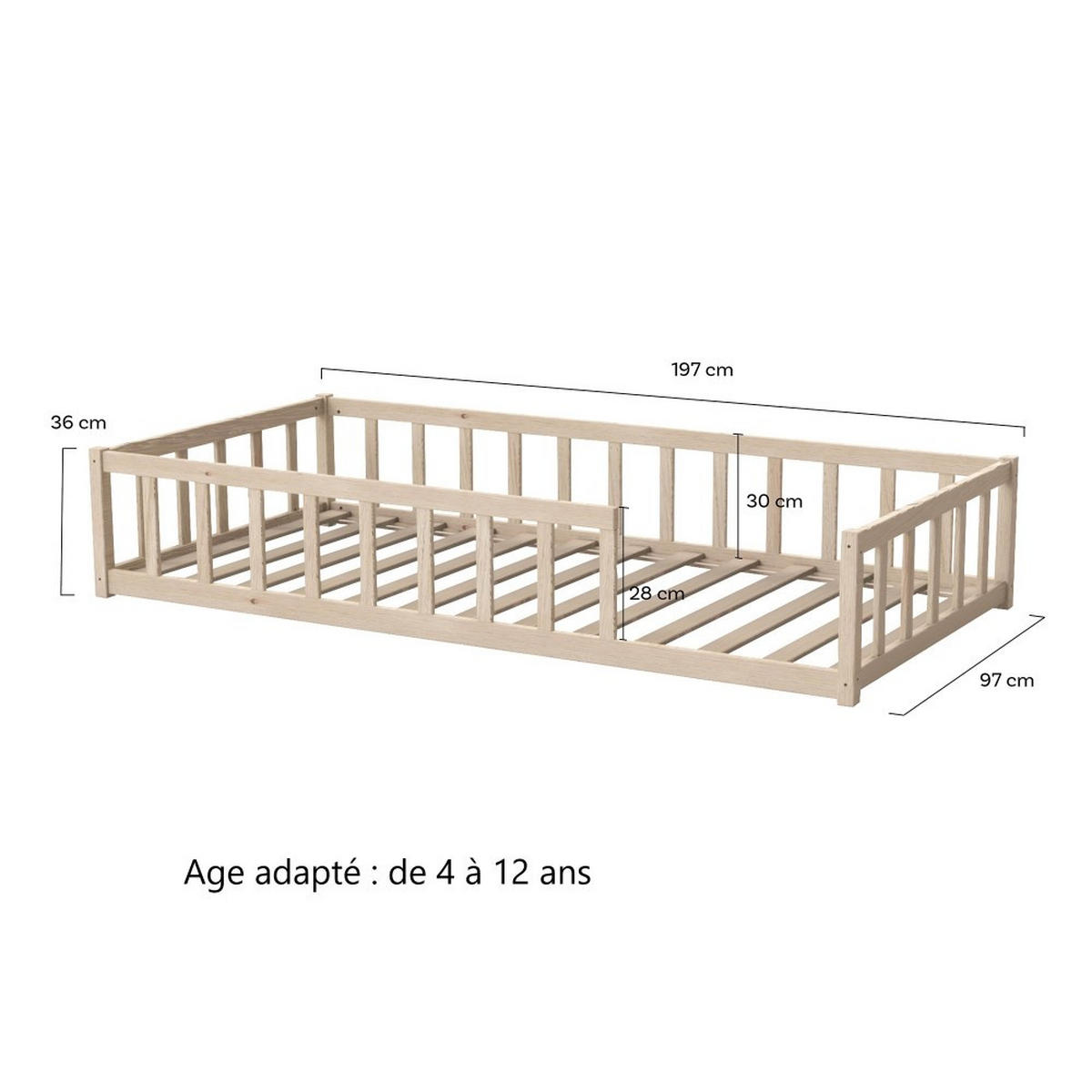 KINDERBETT NINO MIT LATTENROST/ Kinderbett 90x190 - Naturholz - Naturfarben, Holz (90/190cm) - Weber Industries